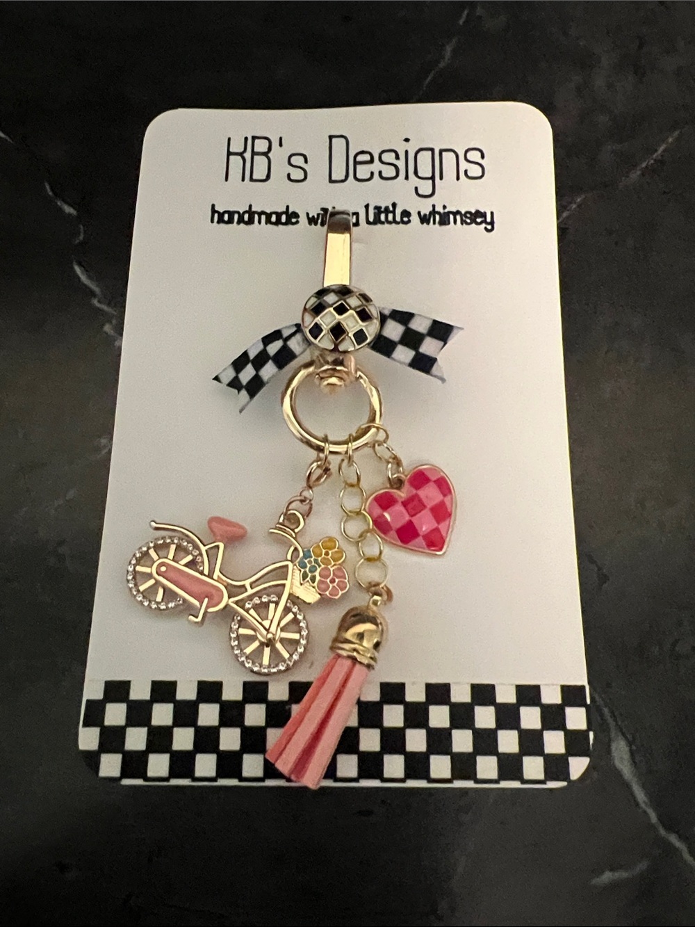 Handmade Pink Bicycle Purse Backpack Keychain Charm